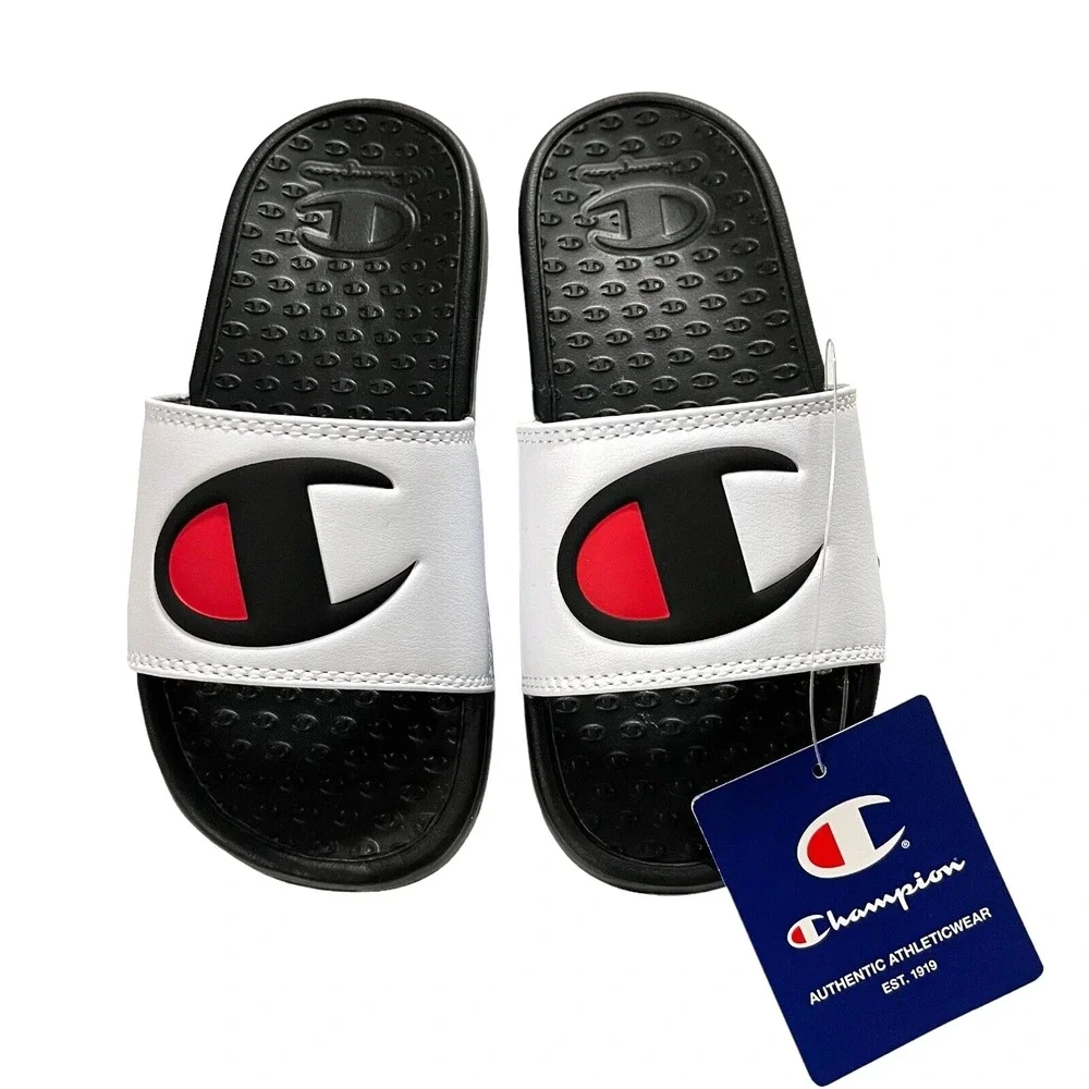 Champion Little Boys Girls Slide Sandals Size 13 Black White Lightweight Comfort